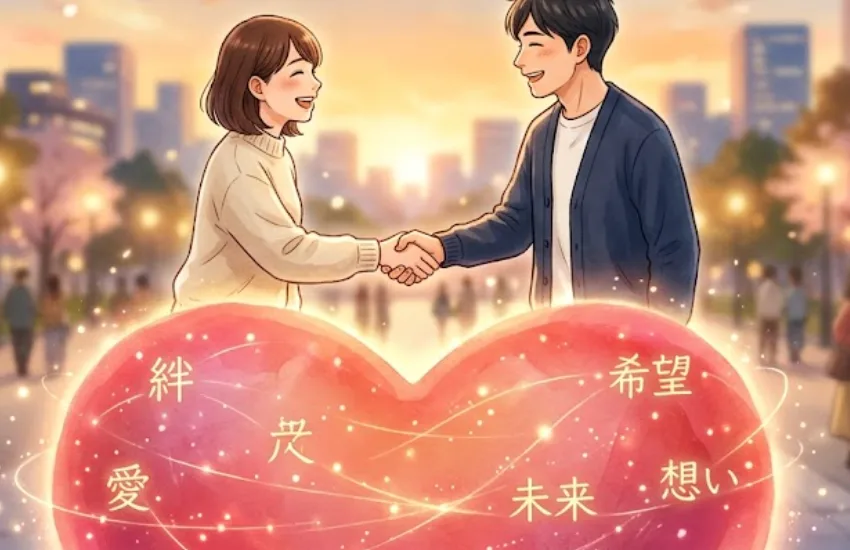 握手を交わすふたりと想いのハート